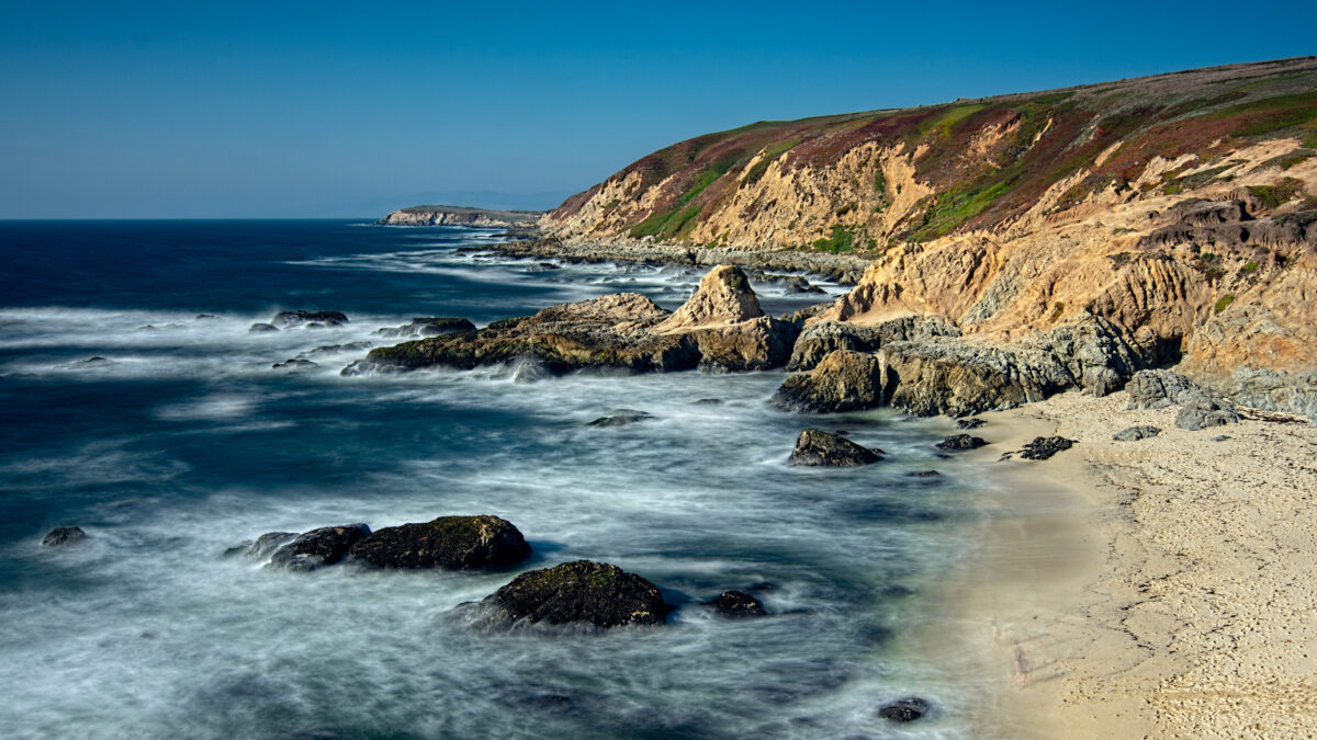 Landscape view of Bodega Bay beach in Sonoma County in California, USA